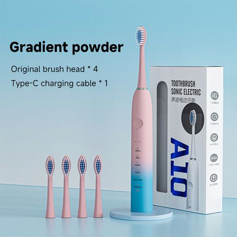 Brosse à dents électrique sonique portable et étanche avec 4 têtes de brosse et 18 modes (rose dégradé)-AquaForge (1/5)