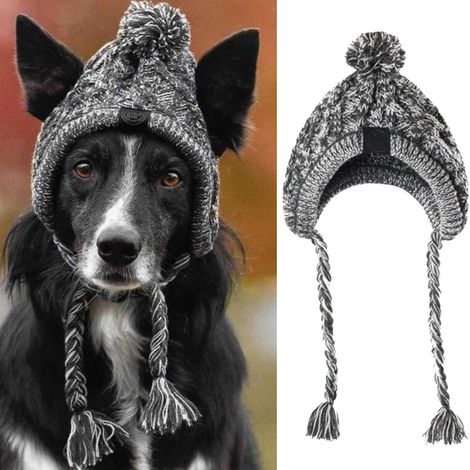 Bonnet d'hiver chaud en tricot pour chien avec ouvertures pour les oreilles pour chiens de petite et moyenne taille - Accessoire confortable pour animaux de compagnie en gris (grande taille)