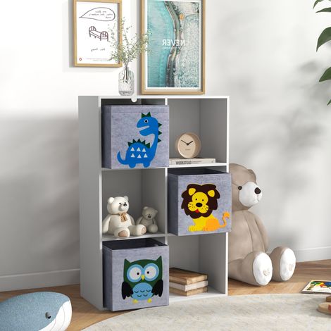 Estantería infantil con cubos y cajones, fabricada en MDF, con dispositivo antivuelco, color blanco. (1/5)