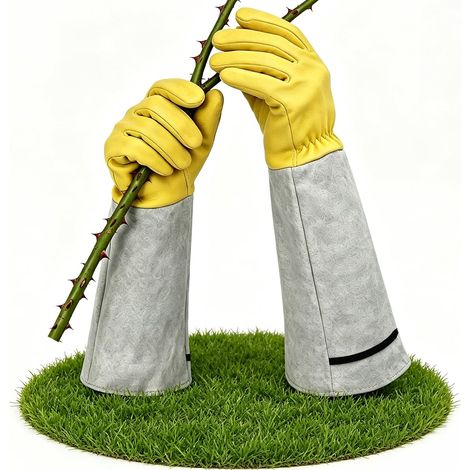 Gants de jardinage en cuir anti-coupure pour femme et homme - gants de travail longs pour rosiers épineux - taille réglable - cadeau personnalisé (1/5)