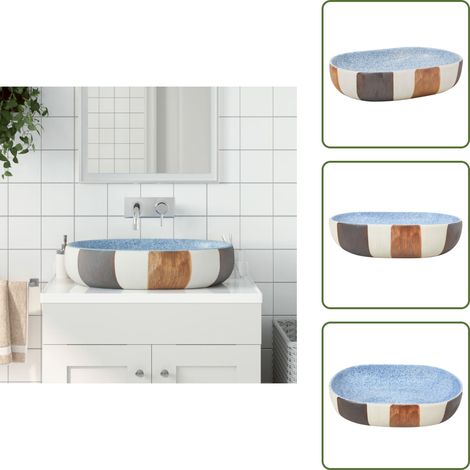 The Living Store Aufsatzwaschbecken Mehrfarbig Oval 59x40x14 cm Keramik - Badezimmersanierung - Handgefertigtes Waschbecken - Keramikwaschbecken - Aufsetzbecken - Designwaschbecken