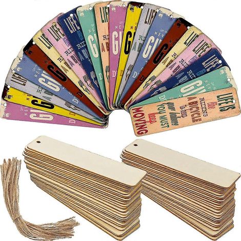 Marque-pages en bois vierges à faire soi-même, étiquettes à suspendre en bois brut (36 pièces) bd (1/2)