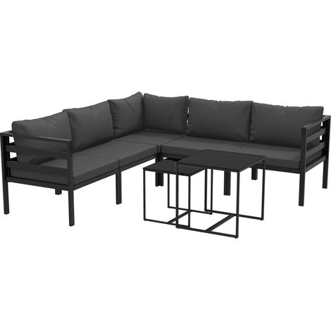 Set Salotto da Giardino Divano Angolare e 2 Tavolini in Acciaio e Poliestere Grigio (1/5)
