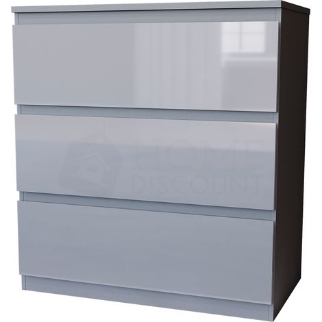 Glinton Kommode mit 3 Schubladen, Hochglanz, Schlafzimmer-Aufbewahrungsmöbel, 100 % FSC, Grau (1/5)