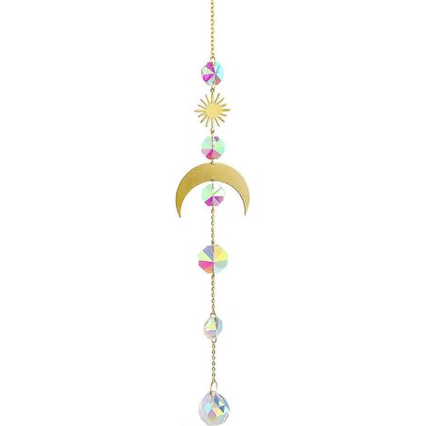 Cloche à vent en cristal, pendentif lune et étoile, décoration attrape-soleil, ornement suspendu pour jardin et balcon, 7 tubes, carillon raffiné. (1/4)