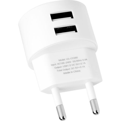 Double Prise USB Chargeur Plat 2 Ports Adaptateur Prise Chargeur Mural Plat Double Port 5 v 2,1a Puce de sécurité Intelligente capacité de Charge Rapide européenne compacte avec Divers appareils USB (1/5)