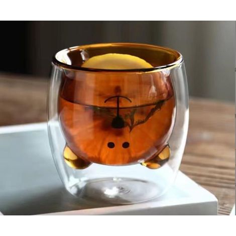 Une Pièce Double Paroi Tasse À Café Arbre De Noël Tasse En Verre Ours Tasse En Verre Tasse À Lait Creative Romantique Saint Valentin Cadeau D'anniversaire (Ambre)-8 9cm