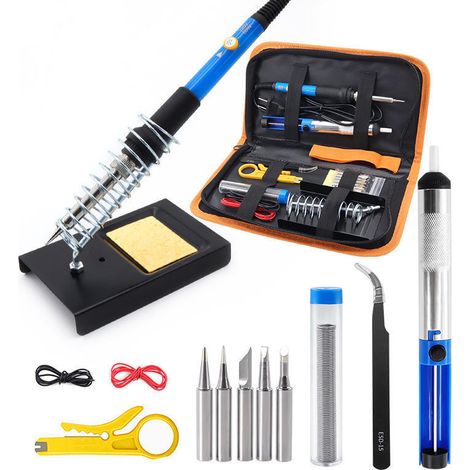 Kit de fer à souder, support pour fer à souder 60 W, pompe à souder, soudure électronique, température réglable, sacoche à outils (1/5)