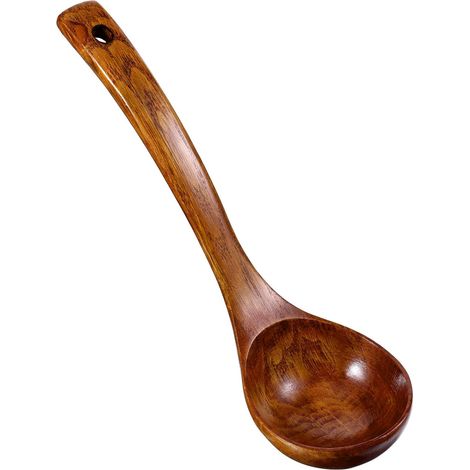 Louche en bois à long manche pour soupe, cuillère de service profonde, grande louche de cuisine en teck pour ustensiles de cuisine, ustensile polyvalent, finition lisse, cuillère légère à long manche (1/5)