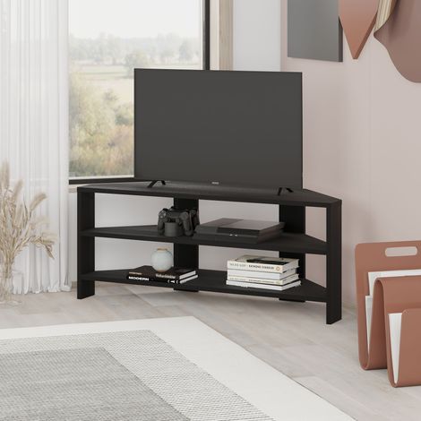 Decortie meuble TV d’angle moderne Thales bois noir 110 cm pour téléviseurs 32 pouces hauteur 43 cm design élégant et pratique pour votre salon (1/5)