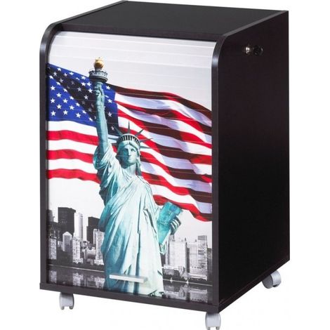 Caisson à rideau sur roulettes 2 tiroirs noir imprimé statue de la liberté Orga 70cm (1/4)
