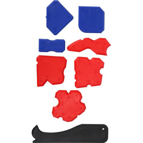 Kit de 8 spatules, grattoirs et outils manuels pour mastic silicone, comprenant un applicateur et un grattoir. (1/5)