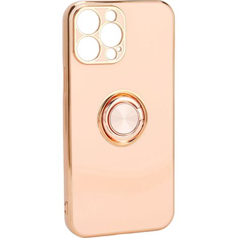 Coque pour iPhone 13 Pro Max avec anneau de support plaqué or rose pailleté, ultra-fine, souple et flexible, en TPU rose clair.