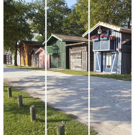 Triptyque sur toile maisons bassins 90x97 cm (1/4)
