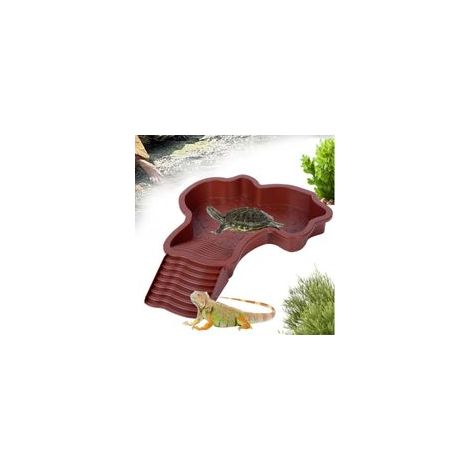 Piscine Tortue Terrestre Mangeoire, Bol d'eau pour Reptiles avec échelle, Bassin d'eau pour Tortues avec Rampe, Accessoire de Distributeur d'eau pour Tortues terrestres (Rouge Brun)