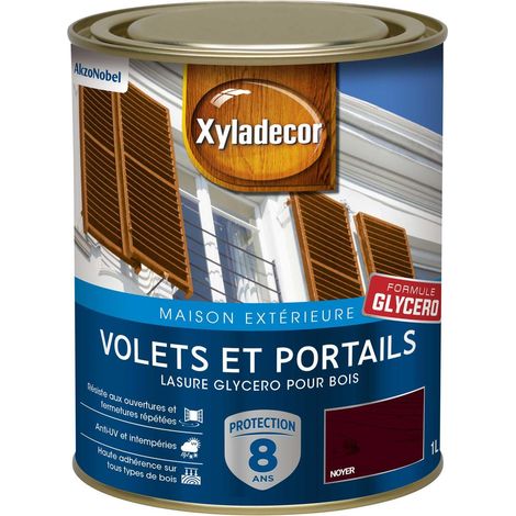 Lasure protectrice glycéro pour bois extérieur - Volets et Portails - aspect satin noyer 1 L - Xyladecor