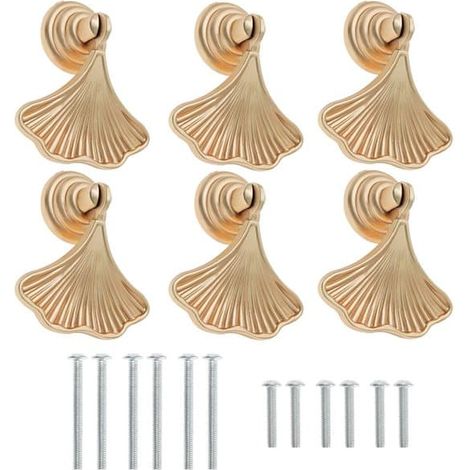 Poignées de porte en forme de feuille - Lot de 6 - Couleur or - Zinc (1/5)