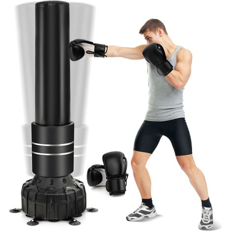 COSTWAY Freestanding Punching Bag 71" Boxing Bag with 25 Suction Cups-Black