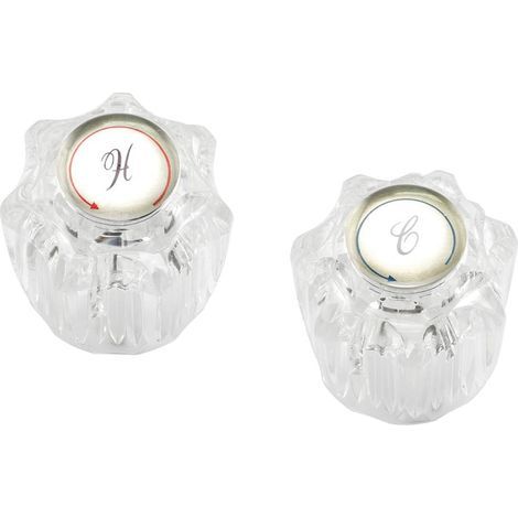 Prime-Line MP54260 Lot de 2 poignées de robinet chaud et froid, hauteur 1-5/8 po, acrylique transparent, compatible avec Delta (1/2)