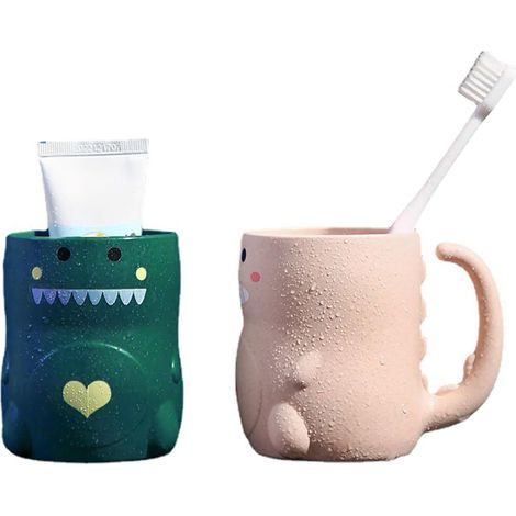 Lot de 2 porte-brosses à dents dinosaure, gobelet salle de bain en plastique durable pour enfants. (1/5)