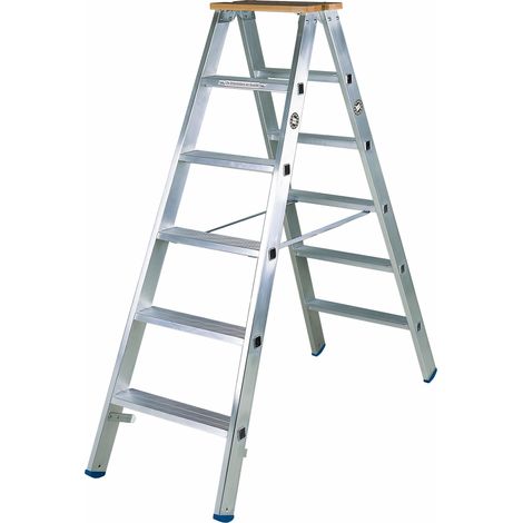 Iller Stufenstehleiter mit 2x10 Stufen 3,90m AH und 2 Holzstufen als Abschluss