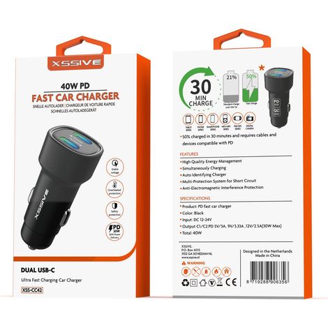 40W PD Schnellladekabel fürs Auto - Schwarz (1/2)
