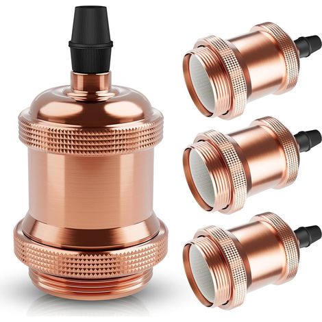 Portalampada E27 vintage, color oro rosa, confezione da 4  Lampada a sospensione retrò Edison, adattatore in ceramica solida [Classe energetica A] (1/5)
