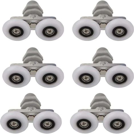 6PCS rouleaux de porte de douche, roues de porte de douche coulissantes de 25 mm, pour poulies à rainure coulissante portes en verre incurvées de 4 à 6 mm, trous de verre de 10 à 14 mm (1/4)