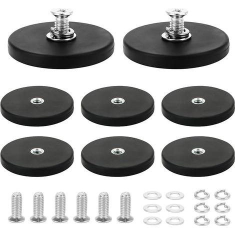 Lot de 8 aimants en néodyme antidérapants en néodyme caoutchoutés 43 mm avec vis M4, socle de montage 15 kg, force d'adhérence pour vis, œillet ou crochet (1/5)