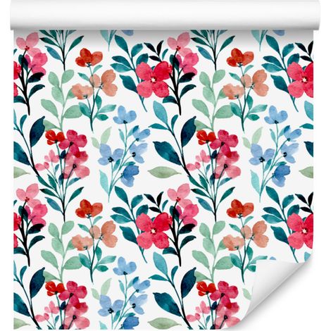 Carta da parati con fiori bianchi e turchesi per soggiorno e camera da letto, 50x1000 cm. (1/5)