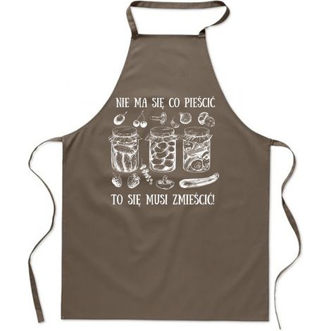 Tablier de cuisine avec inscription humoristique « Je m'en fiche » et bocaux de concombres (1/4)
