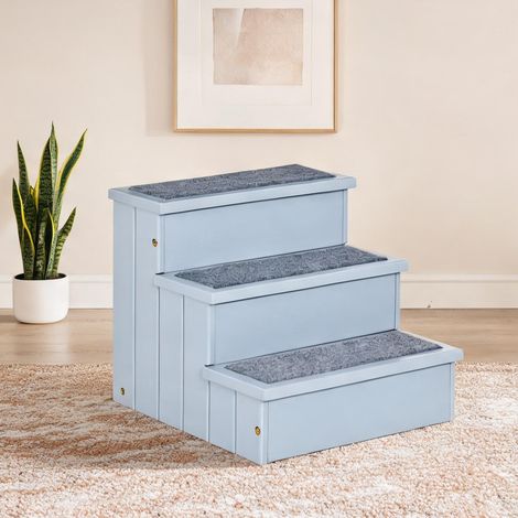 Escalier pour animaux avec rangement 3 marches gris en bois (1/5)