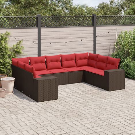 9-teiliges Gartensofa-Set mit Kissen, braun, Polyrattan (1/5)