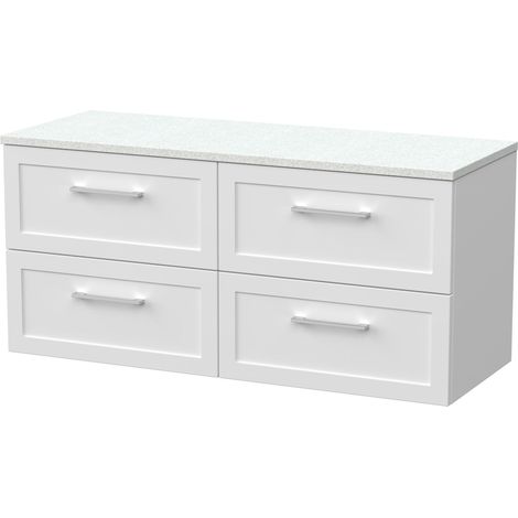 Stonnall Traditional Wall Hung 4 Drawer Vanity Unit with Laminate Worktop, 1200mm, Matt White (1/4)