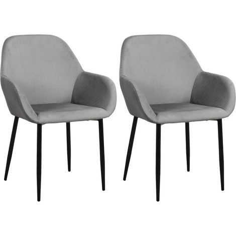 Lot de 2 Fauteuils - HOME DECO FACTORY - Giulia - Velours Côtelé - Scandinave - Gris