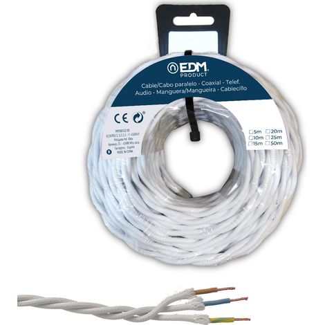 EDM 11988 Cable Paralelo Textil Trenzado, Blanco, 3 x 1 mm x 25 m (1/2)