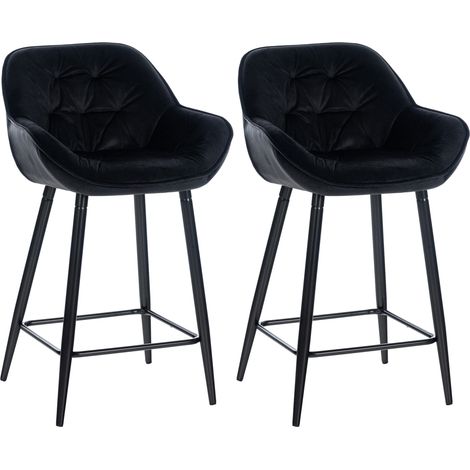 Set di 2 sgabelli da bar moderni in velluto nero con seduta imbottita e avvolgente e gambe in metallo nero 100005564