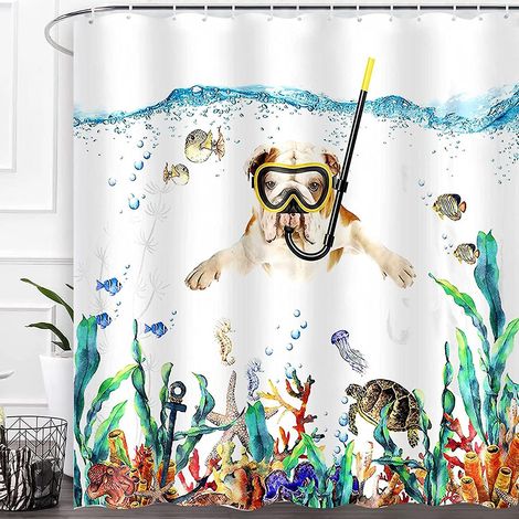 plonge Jaune Chiot Rideau De Douche 180x180cm Plonge Chien Ocan Animaux Poisson Algues Motif Tanche Durable Polyester Rideau De Douche Moderne Lav (1/5)