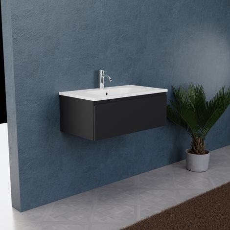 Inda - Meuble de salle de bain L.80 avec vasque mate / Noir mat 1 (1/5)