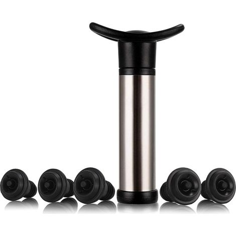 Kit de conservation du vin, comprenant 1 pompe à vide et 5 bouchons pour bouteilles de vin rouge afin de préserver la fraîcheur du vin.-AquaForge (1/5)
