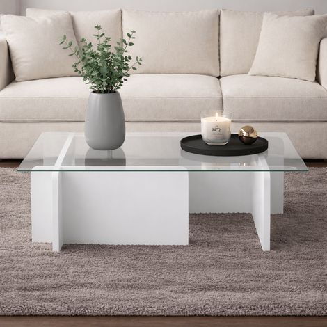 Couchtisch Weißes Melaminglas Opal 105x65x30 cm