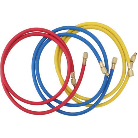 Tuyau de charge de réfrigérant pour climatiseur, 3 pièces, 150 cm, 6,35 mm, compatible avec les réfrigérants R12, R22, R502, bleu, rouge, jaune (1/5)