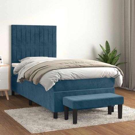 Lit simple Lit à sommier tapissier avec matelas Lit Adulte Bleu foncé 100x200 cm BVM73890 (1/5)