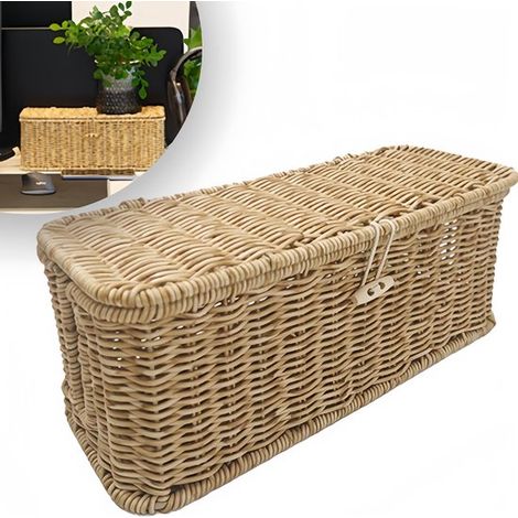 Boîte de gestion des câbles – Style rotin – Pour bureau, TV et ordinateur (1/5)