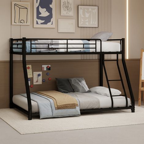 Lit superposé enfant,lit mezzanine 2 places,lit enfant avec barriere,lit double enfant,avec couchage supérieur de 90 x 140 cm et couchage inférieur de 140 x 190 cm,incluant échelle et barrières (1/5)