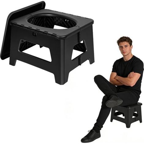 Inodoro portátil para camping - Inodoro con asiento - Actividades al aire libre - Diseño plegable y compacto - 36,7 x 32 x 26 cm - Negro