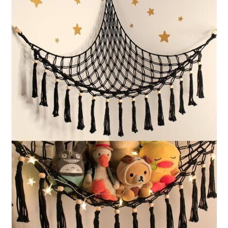 Filet ou hamac pour animaux en peluche - Rangement pour hamac suspendu pour animaux en peluche - Support de hamac pour jouets Organisateur de hamac d'angle mural avec crochets, noir (1/5)