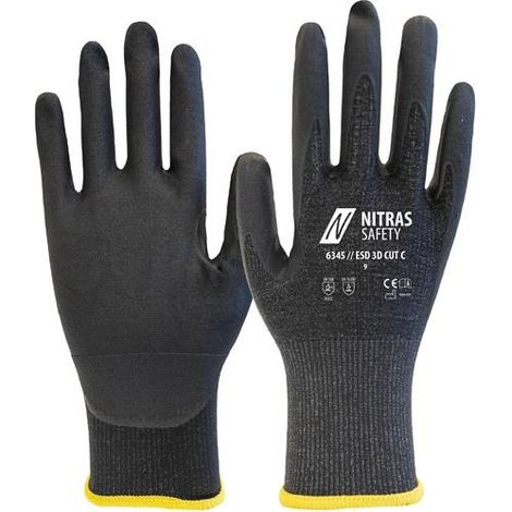NITRAS Schnittschutzhandschuhe ESD 3D CUT C Gr.8 anthrazit/schwarz EN 388 PSA II