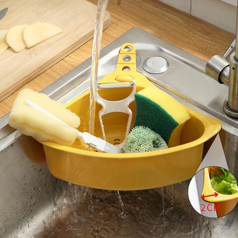 Égouttoir d'évier triangulaire jaune, panier de cuisine à égouttage, filtre à déchets, passoire à légumes (1/5)