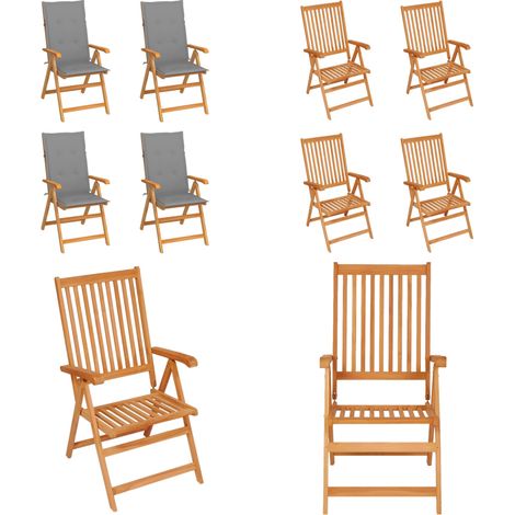 Chaises de jardin lot de 4 avec coussins gris Bois teck solide - Chaise de jardin en bois - Chaise de jardin teck (1/5)